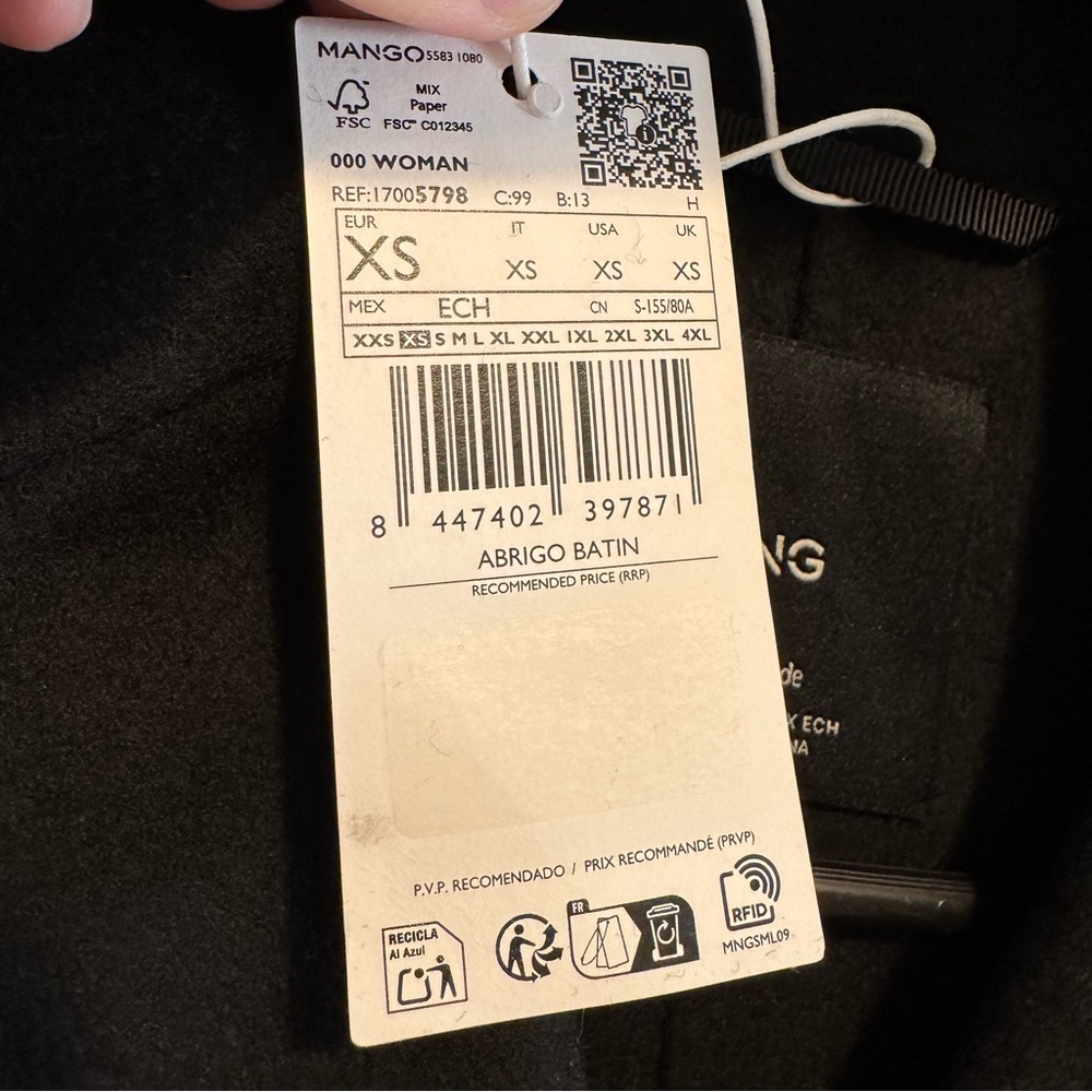 Mango Black Wrap Belted Wool-Blend Coat - Picture 4 of 6